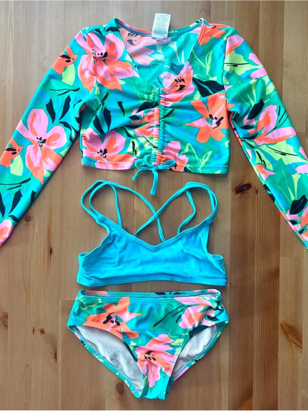 Girls 3-Piece Floral Rash Guard Bikini Set